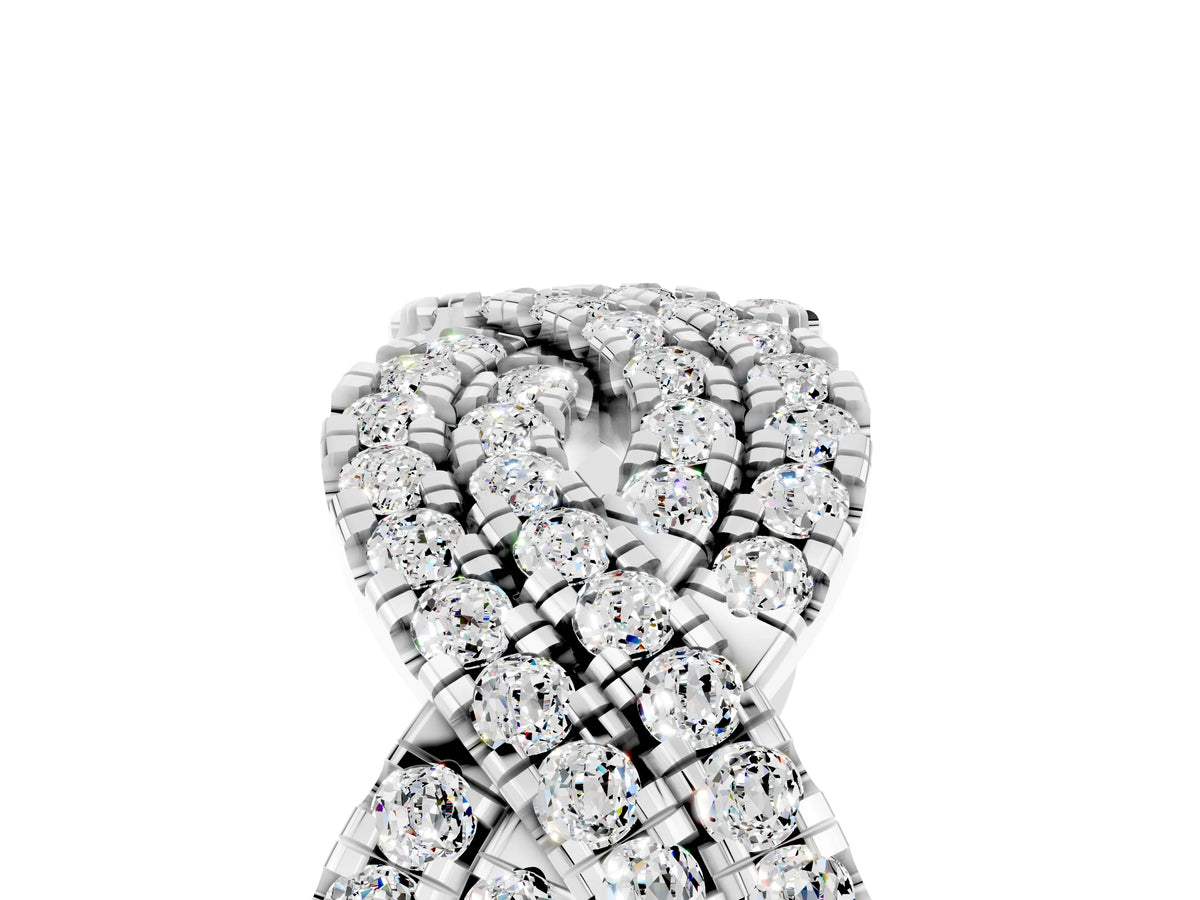 Pavé Round Moissanite Infinity Twist Band in White gold with Shared Prong Setting_5