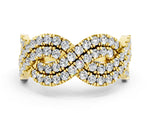 Pavé Round Moissanite Infinity Twist Band in Yellow gold with Shared Prong Setting