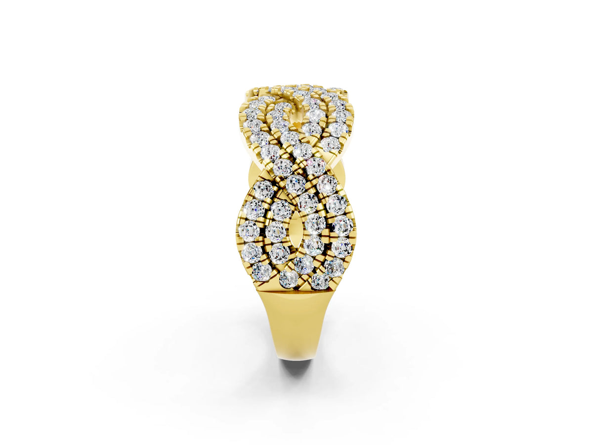 Pavé Round Moissanite Infinity Twist Band in Yellow gold with Shared Prong Setting_2