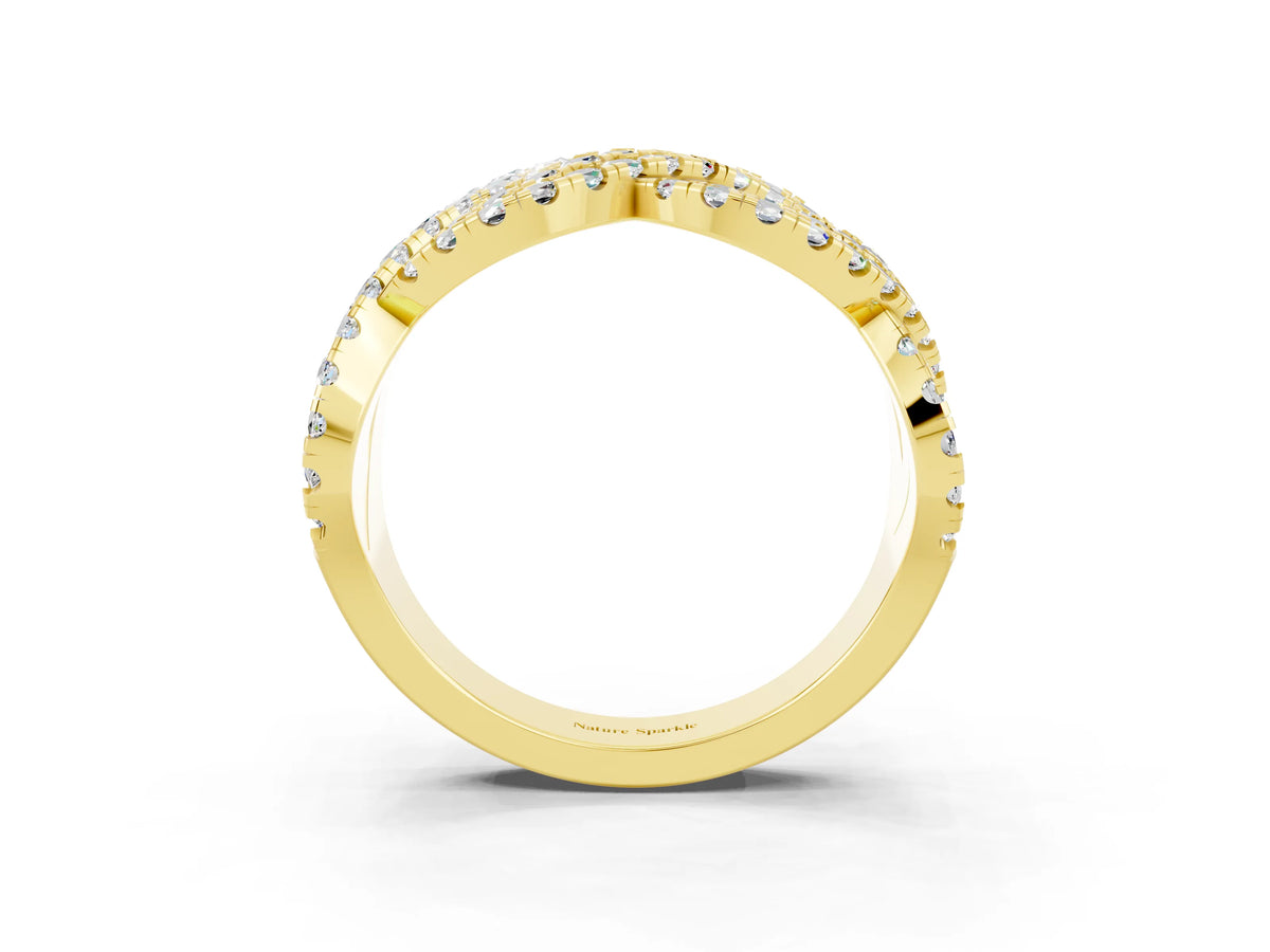 Pavé Round Moissanite Infinity Twist Band in Yellow gold with Shared Prong Setting_3