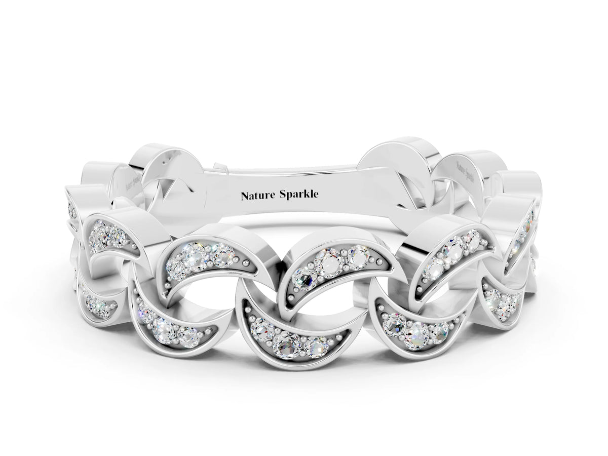 Pavé Round Moissanite Interlocking Eternity Band in Platinum with Bezel Prong Setting