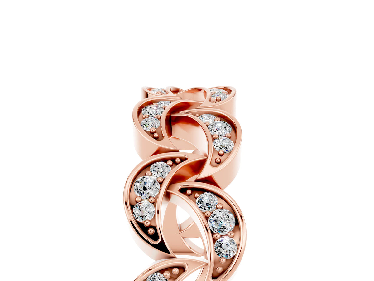 Pavé Round Moissanite Interlocking Eternity Band in Rose gold with Bezel Prong Setting_5