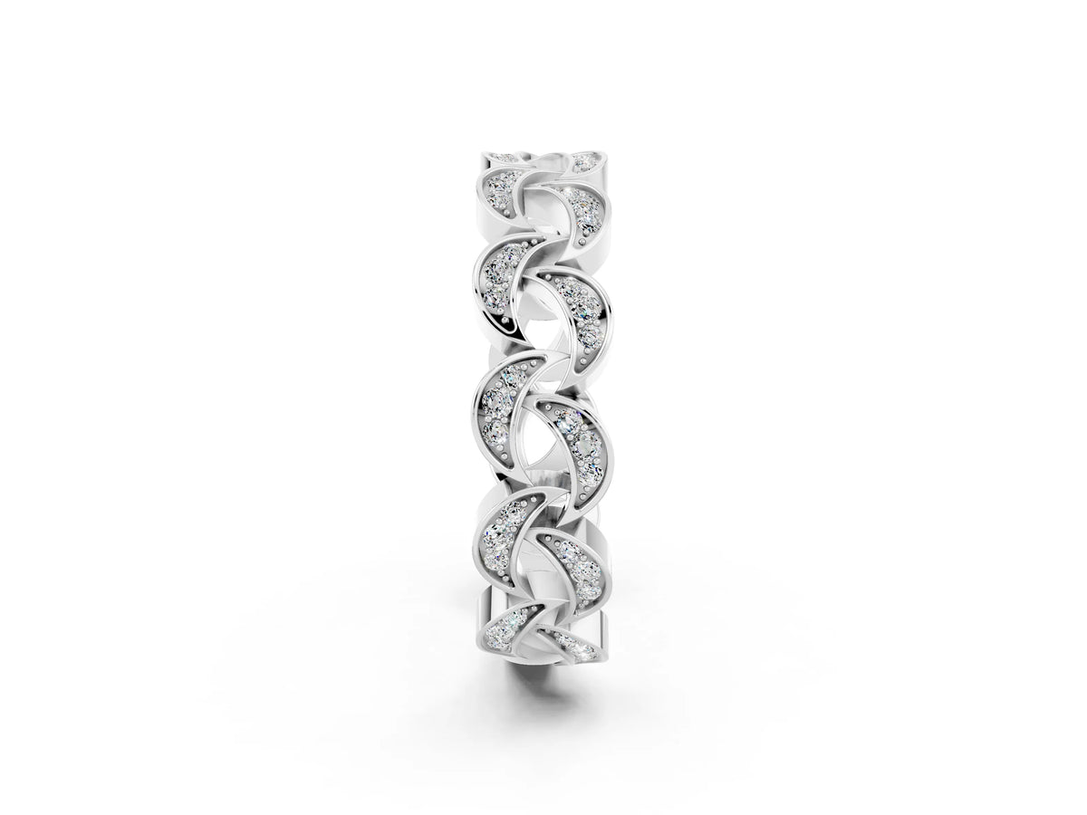Pavé Round Moissanite Interlocking Eternity Band in Silver with Bezel Prong Setting_2