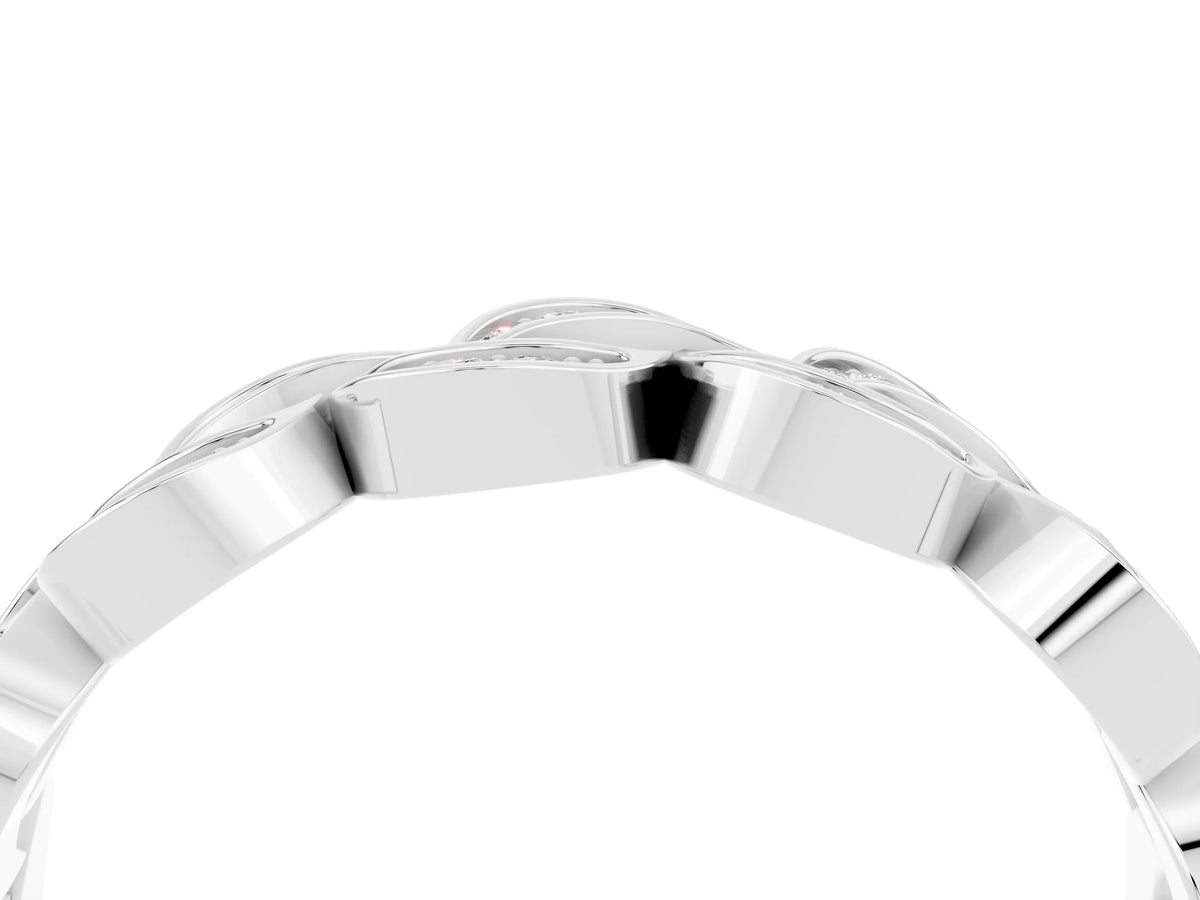 Pavé Round Moissanite Interlocking Eternity Band in White gold with Bezel Prong Setting_4