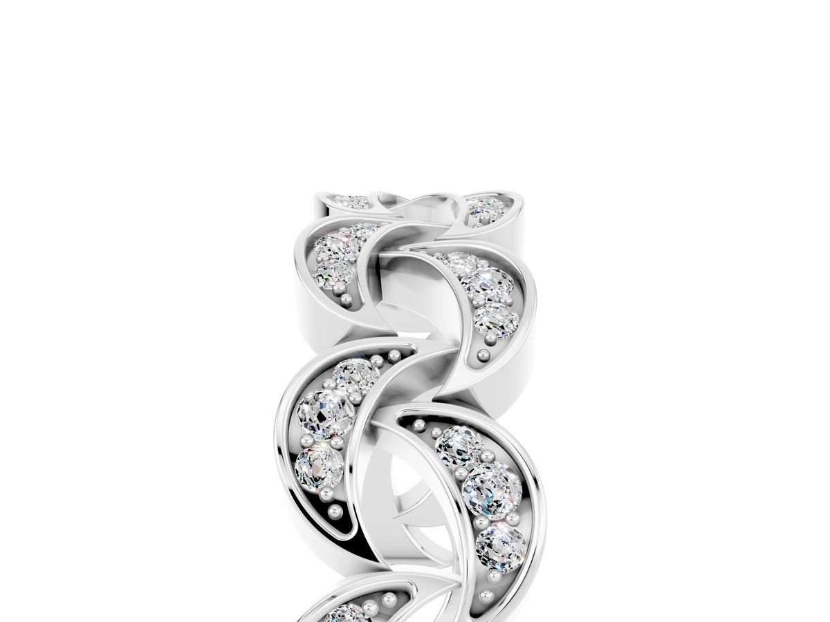 Pavé Round Moissanite Interlocking Eternity Band in White gold with Bezel Prong Setting_5