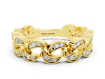 Pavé Round Moissanite Interlocking Eternity Band in Yellow gold with Bezel Prong Setting