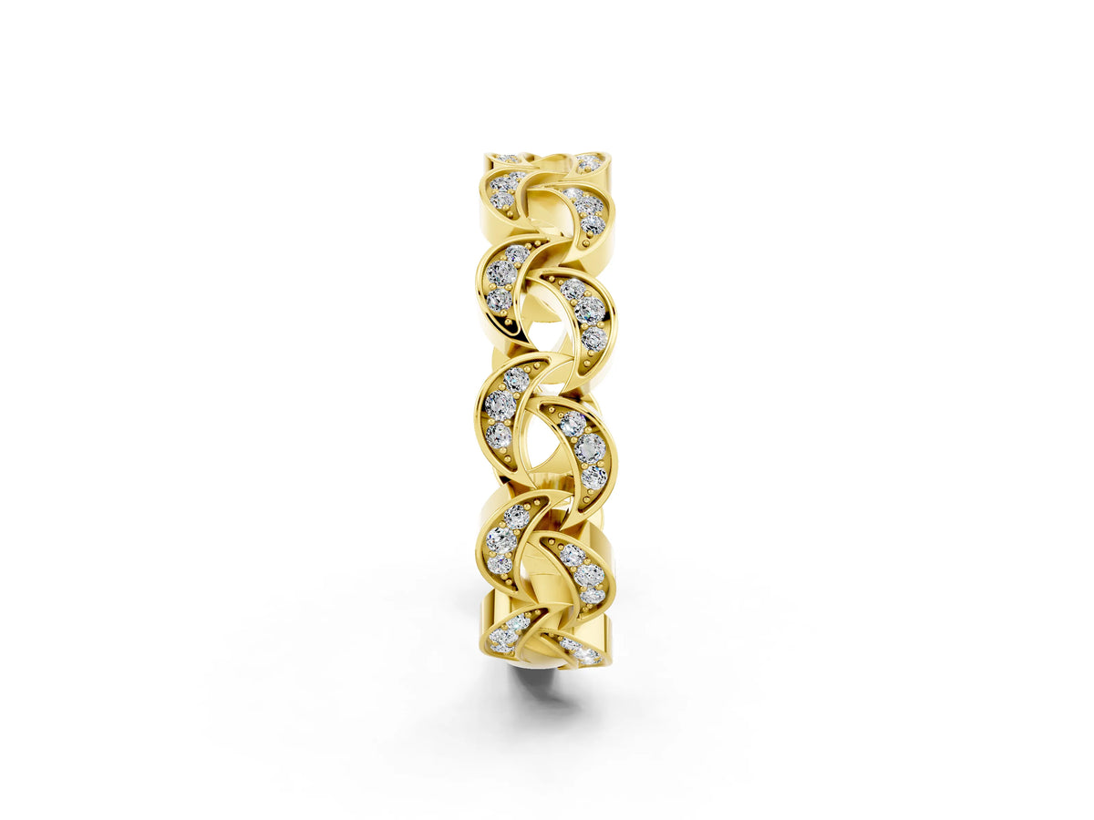Pavé Round Moissanite Interlocking Eternity Band in Yellow gold with Bezel Prong Setting_2