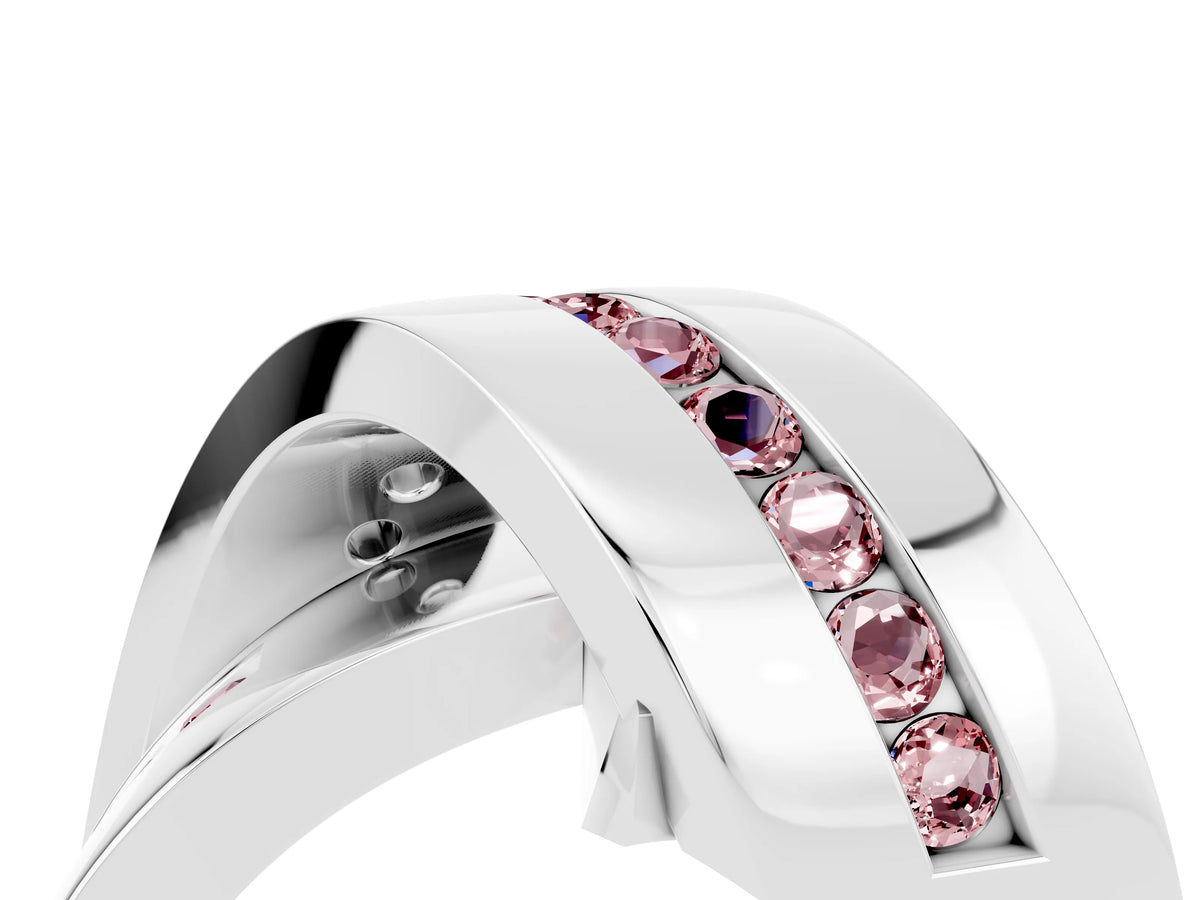 Pavé Round Morganite Crossover Band in Platinum with Channel Setting_4