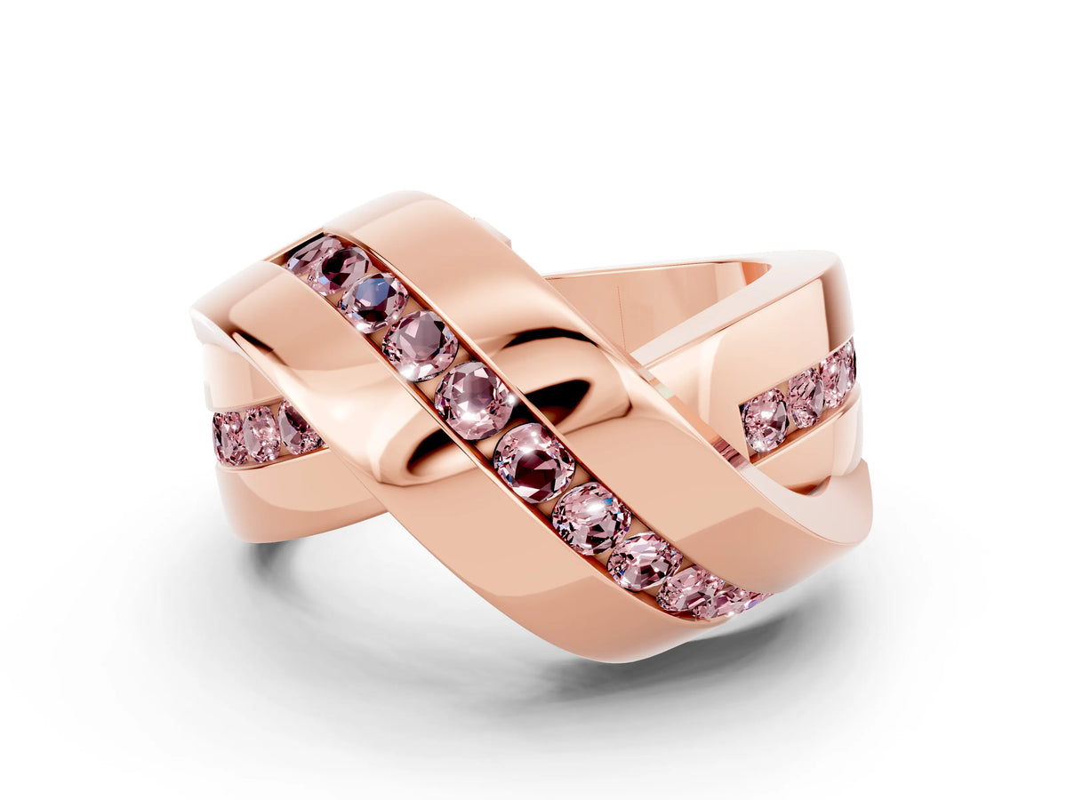 Pavé Round Morganite Crossover Band in Rose gold with Channel Setting