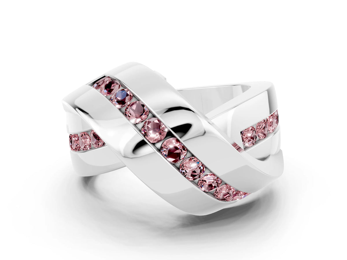 Pavé Round Morganite Crossover Band in Silver with Channel Setting