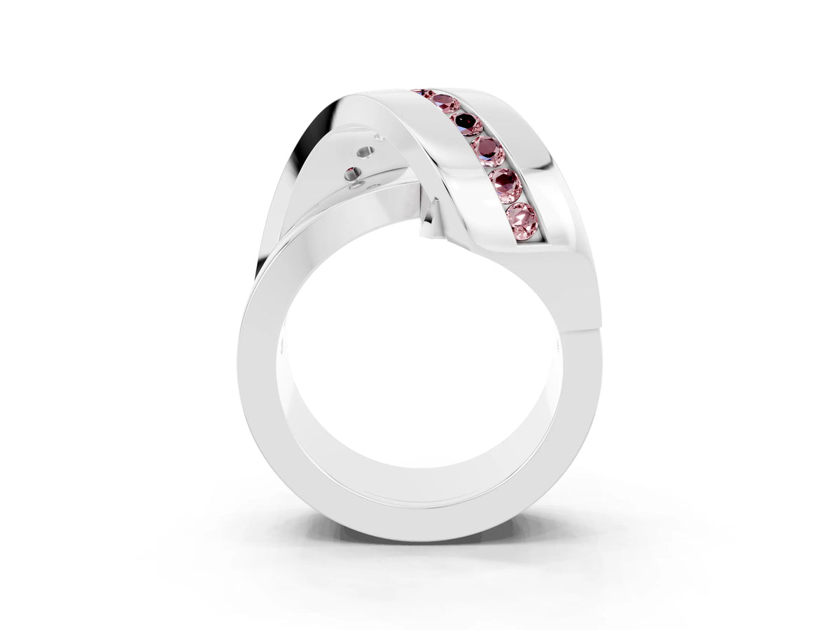 Pavé Round Morganite Crossover Band in Silver with Channel Setting_3