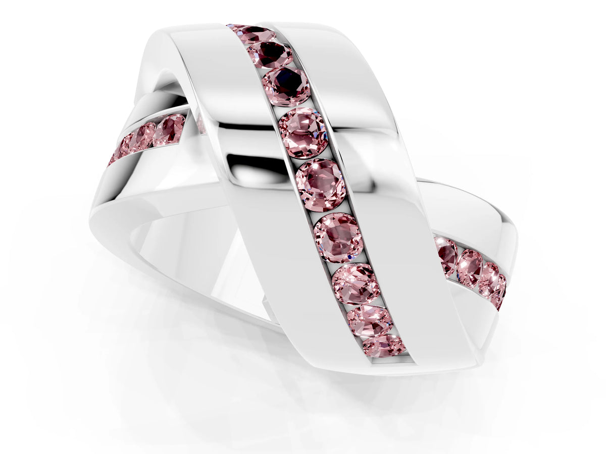 Pavé Round Morganite Crossover Band in White gold with Channel Setting_1