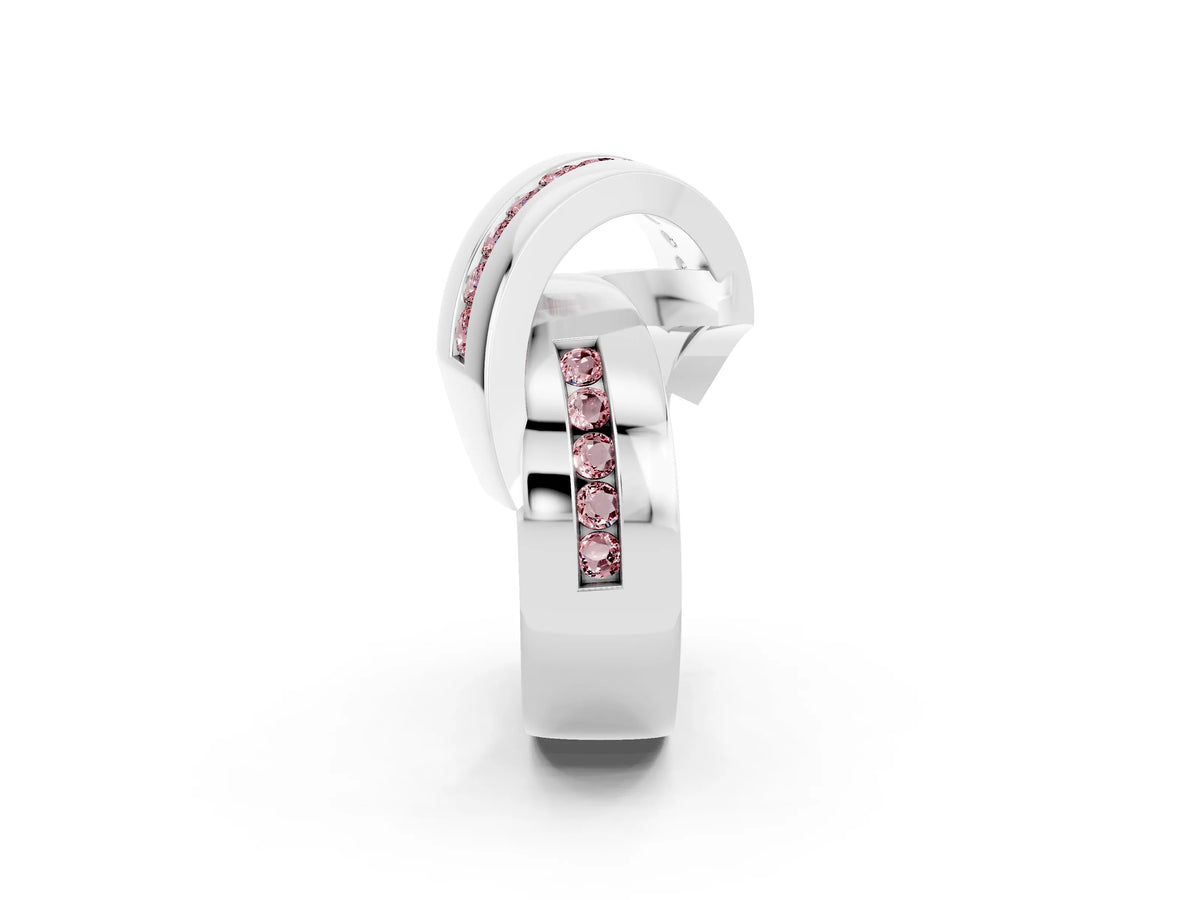 Pavé Round Morganite Crossover Band in White gold with Channel Setting_2
