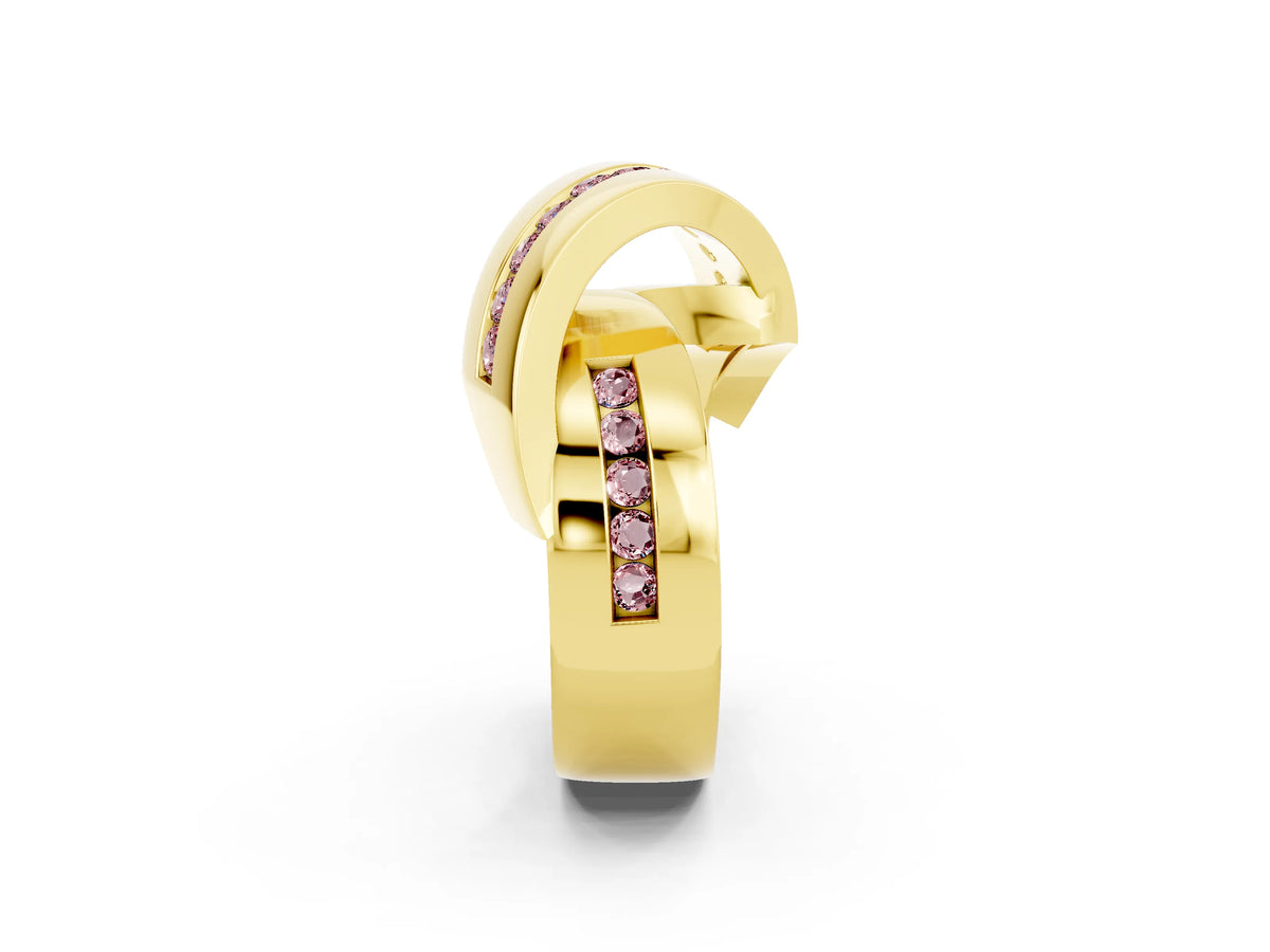 Pavé Round Morganite Crossover Band in Yellow gold with Channel Setting_2