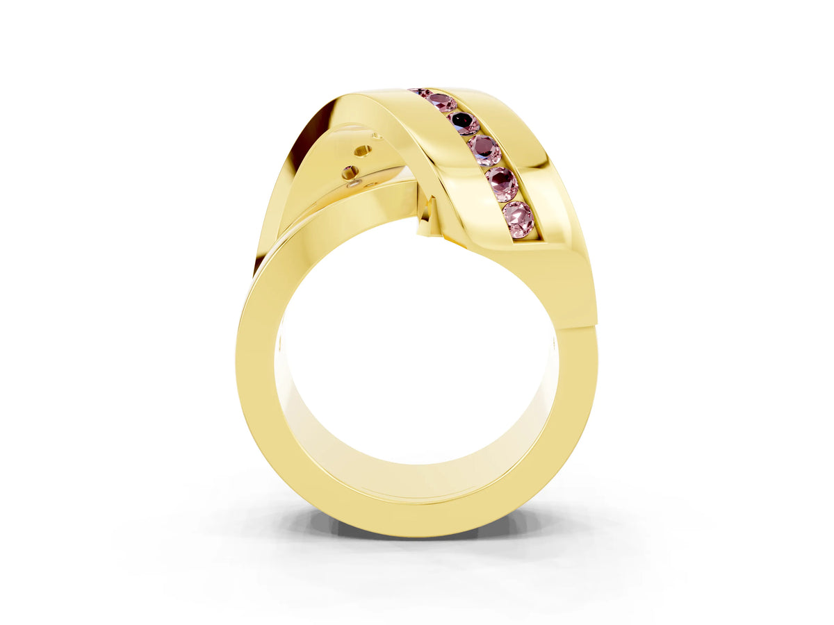 Pavé Round Morganite Crossover Band in Yellow gold with Channel Setting_3