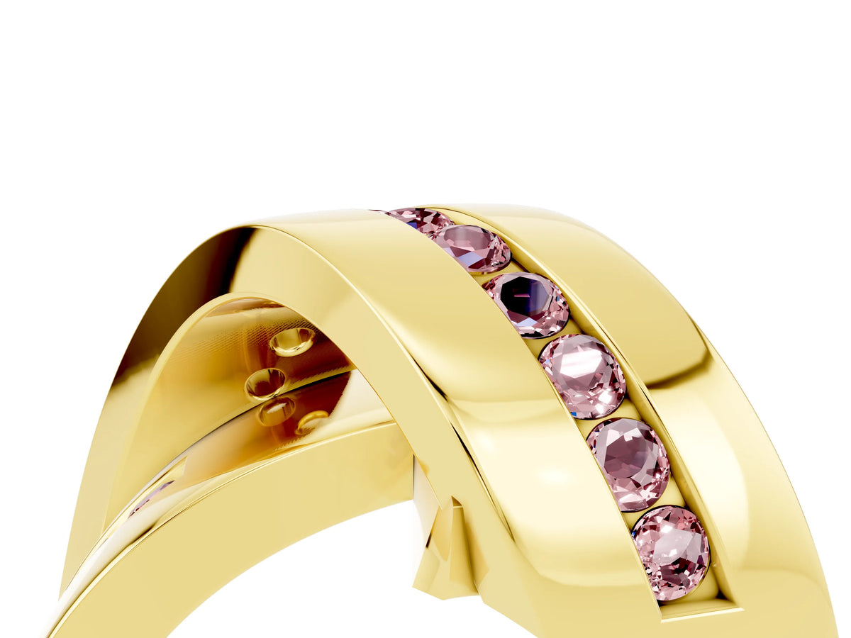Pavé Round Morganite Crossover Band in Yellow gold with Channel Setting_4