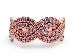Pavé Round Morganite Infinity Twist Band in Rose gold with Shared Prong Setting
