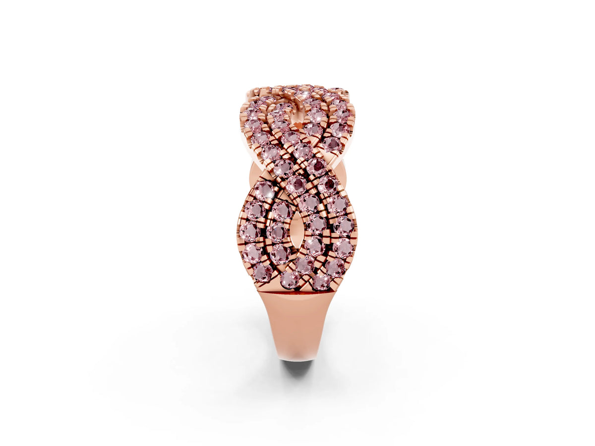 Pavé Round Morganite Infinity Twist Band in Rose gold with Shared Prong Setting_2