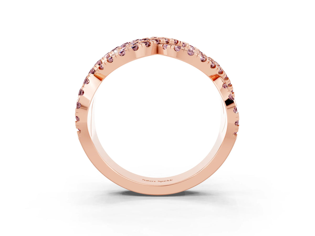 Pavé Round Morganite Infinity Twist Band in Rose gold with Shared Prong Setting_3