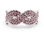 Pavé Round Morganite Infinity Twist Band in White gold with Shared Prong Setting