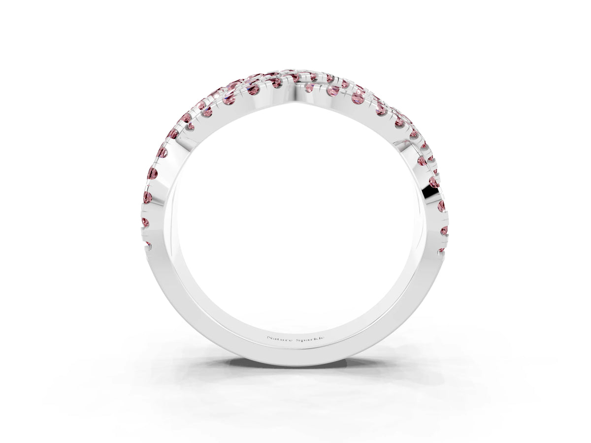 Pavé Round Morganite Infinity Twist Band in White gold with Shared Prong Setting_3
