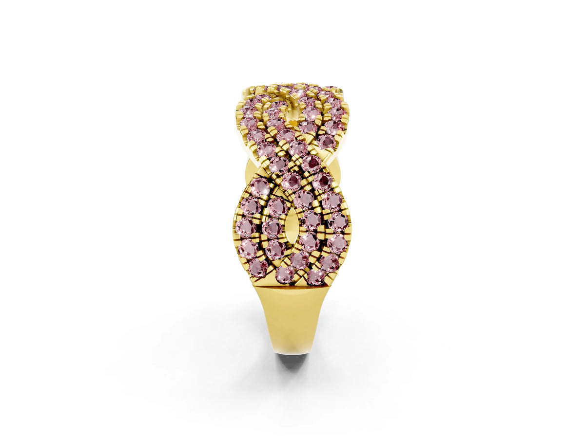 Pavé Round Morganite Infinity Twist Band in Yellow gold with Shared Prong Setting_2