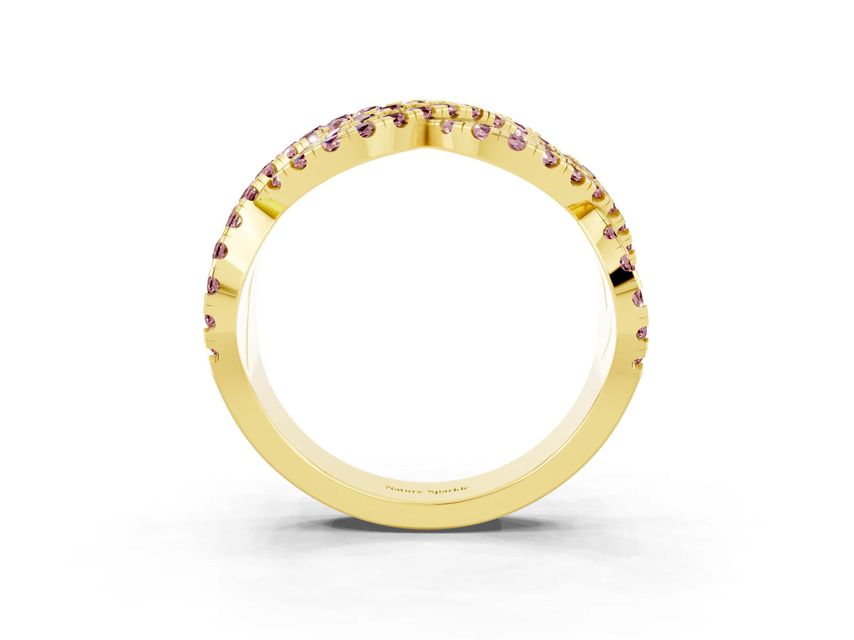 Pavé Round Morganite Infinity Twist Band in Yellow gold with Shared Prong Setting_3