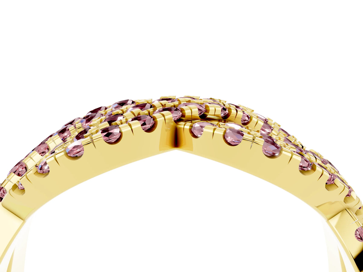 Pavé Round Morganite Infinity Twist Band in Yellow gold with Shared Prong Setting_4