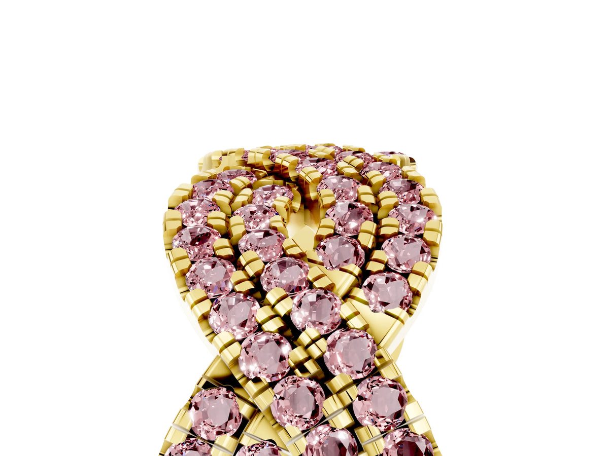 Pavé Round Morganite Infinity Twist Band in Yellow gold with Shared Prong Setting_5