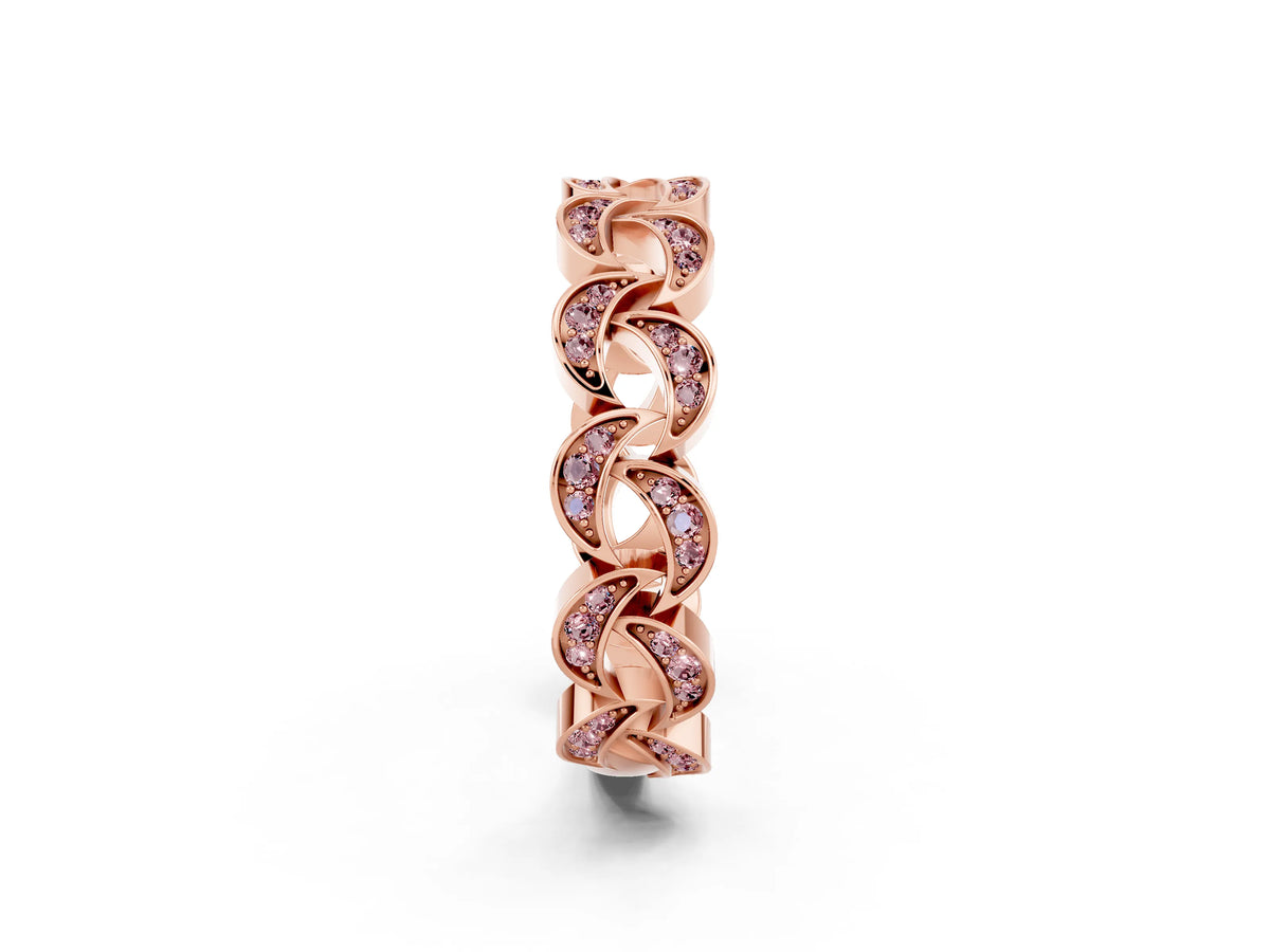 Pavé Round Morganite Interlocking Eternity Band in Rose gold with Bezel Prong Setting_2