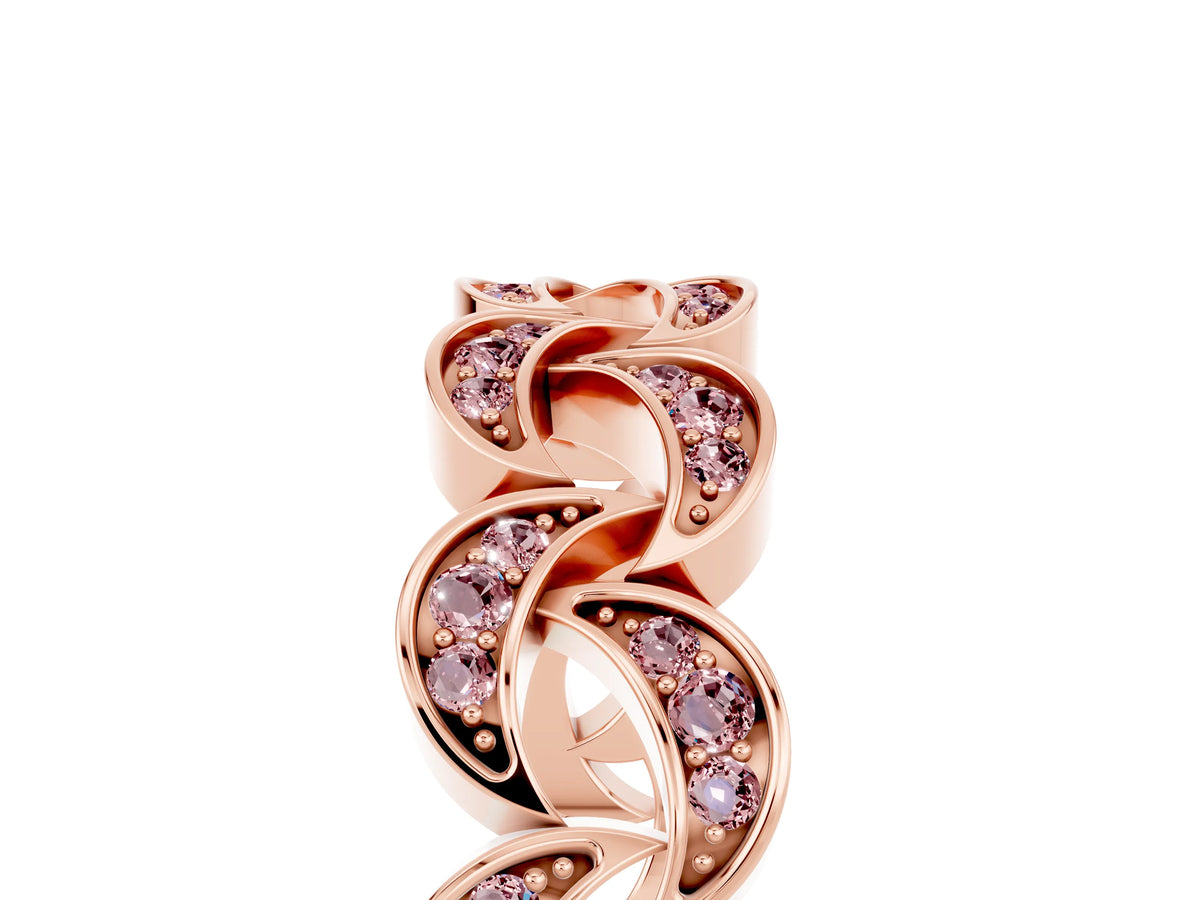 Pavé Round Morganite Interlocking Eternity Band in Rose gold with Bezel Prong Setting_5