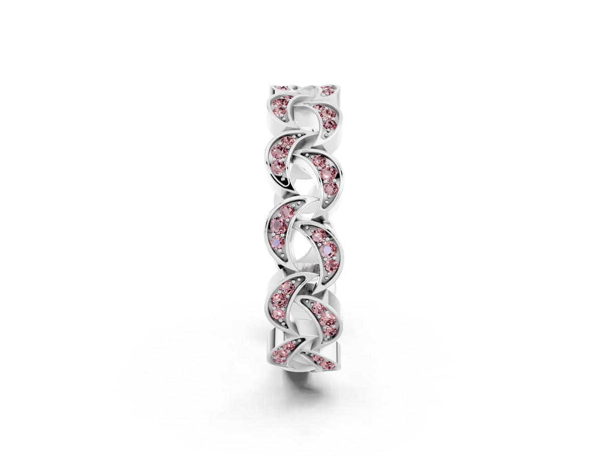 Pavé Round Morganite Interlocking Eternity Band in Silver with Bezel Prong Setting_2