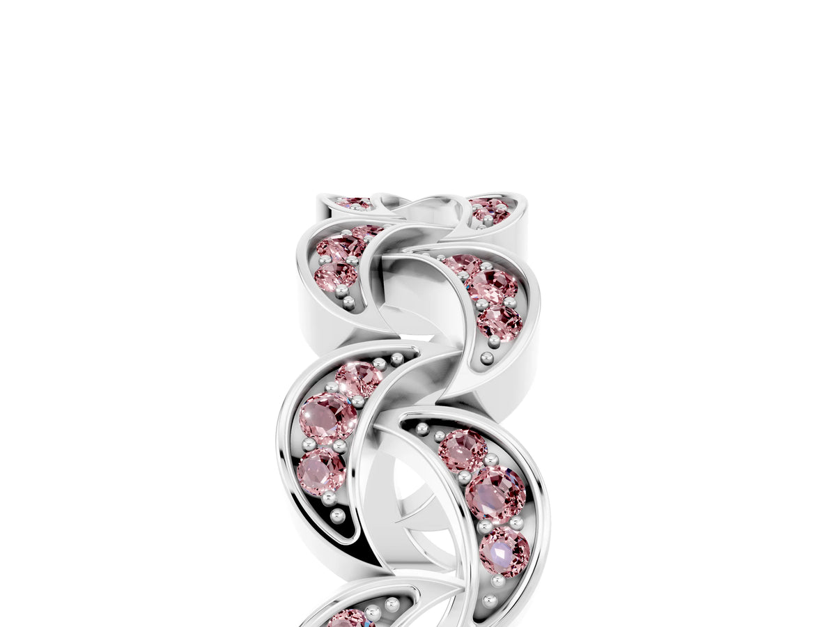 Pavé Round Morganite Interlocking Eternity Band in Silver with Bezel Prong Setting_5