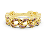 Pavé Round Morganite Interlocking Eternity Band in Yellow gold with Bezel Prong Setting