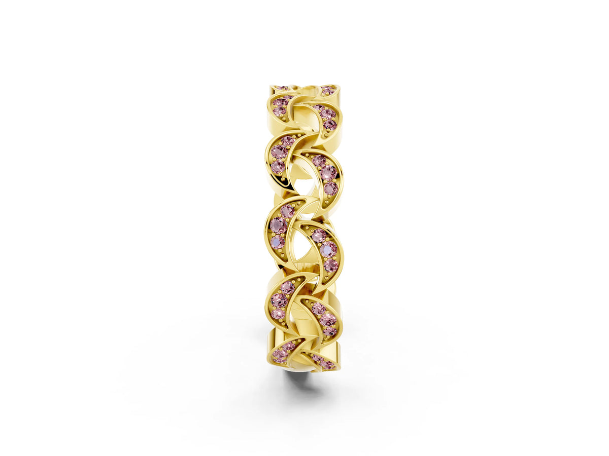 Pavé Round Morganite Interlocking Eternity Band in Yellow gold with Bezel Prong Setting_2