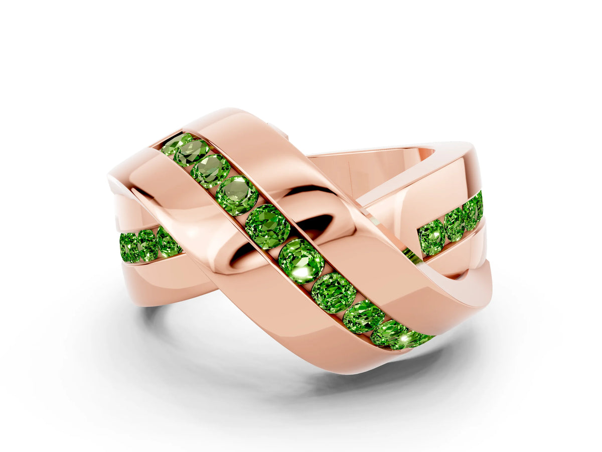 Pavé Round Peridot Crossover Band in Rose gold with Channel Setting