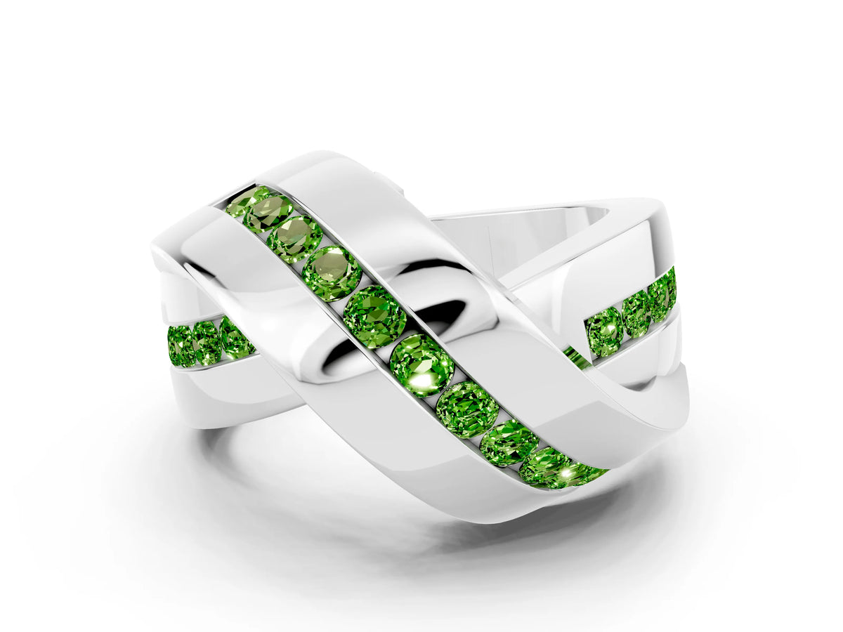 Pavé Round Peridot Crossover Band in White gold with Channel Setting