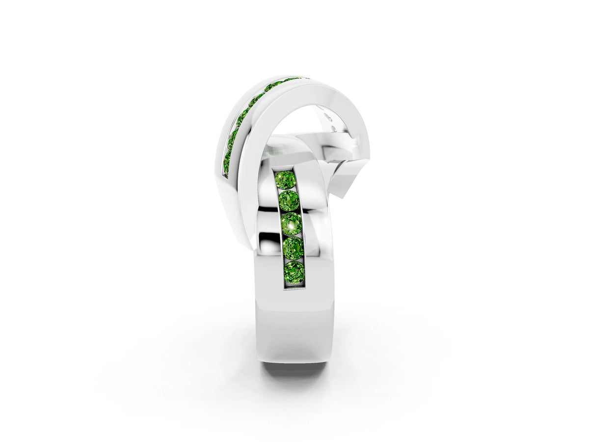 Pavé Round Peridot Crossover Band in White gold with Channel Setting_2