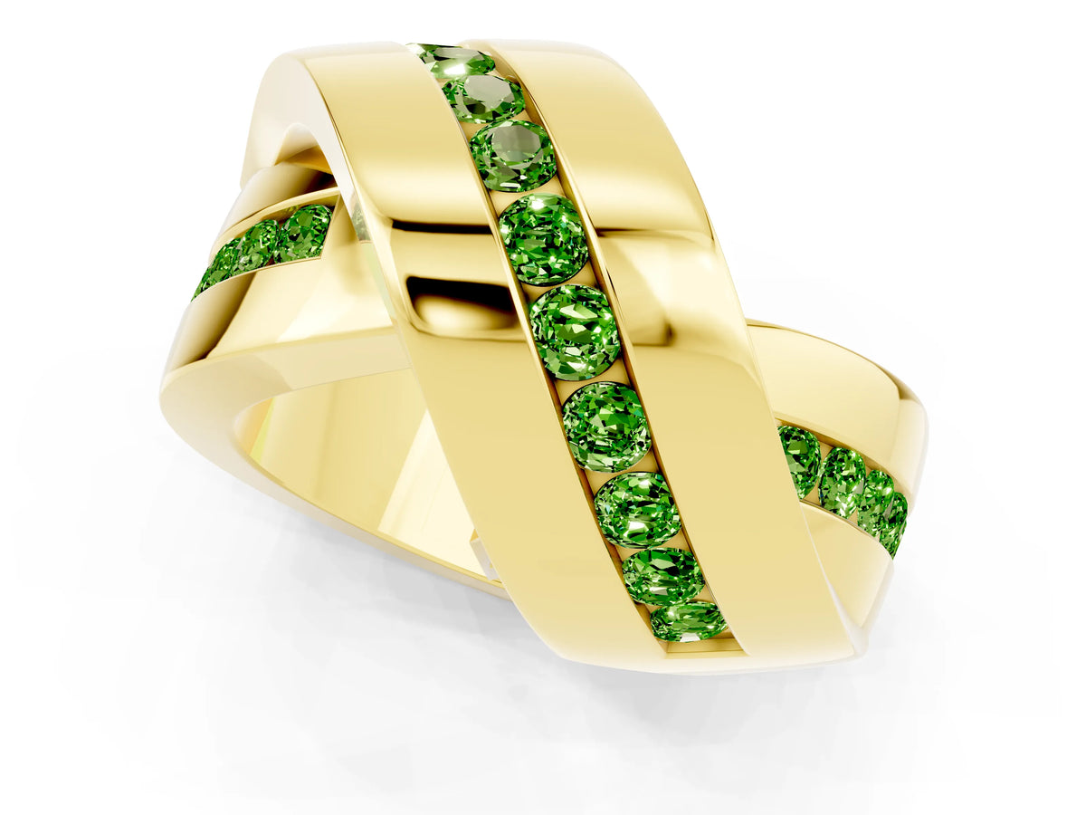 Pavé Round Peridot Crossover Band in Yellow gold with Channel Setting_1