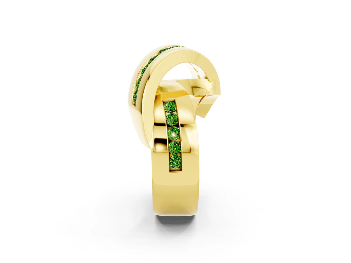 Pavé Round Peridot Crossover Band in Yellow gold with Channel Setting_2