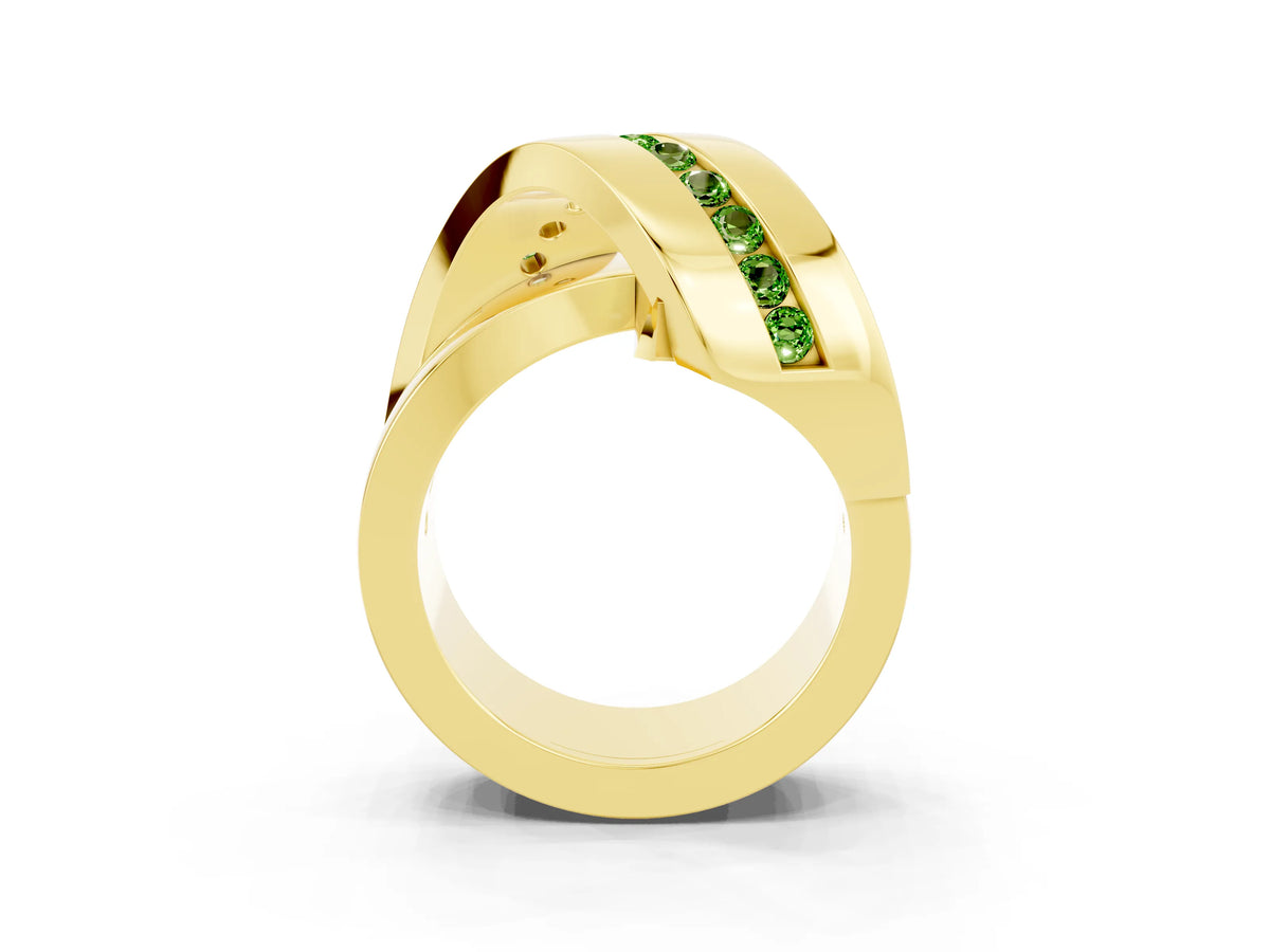 Pavé Round Peridot Crossover Band in Yellow gold with Channel Setting_3