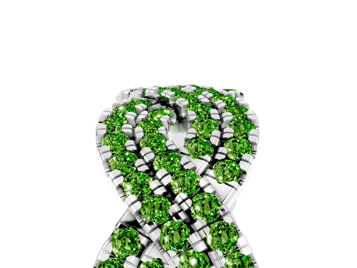 Pavé Round Peridot Infinity Twist Band in Platinum with Shared Prong Setting_5