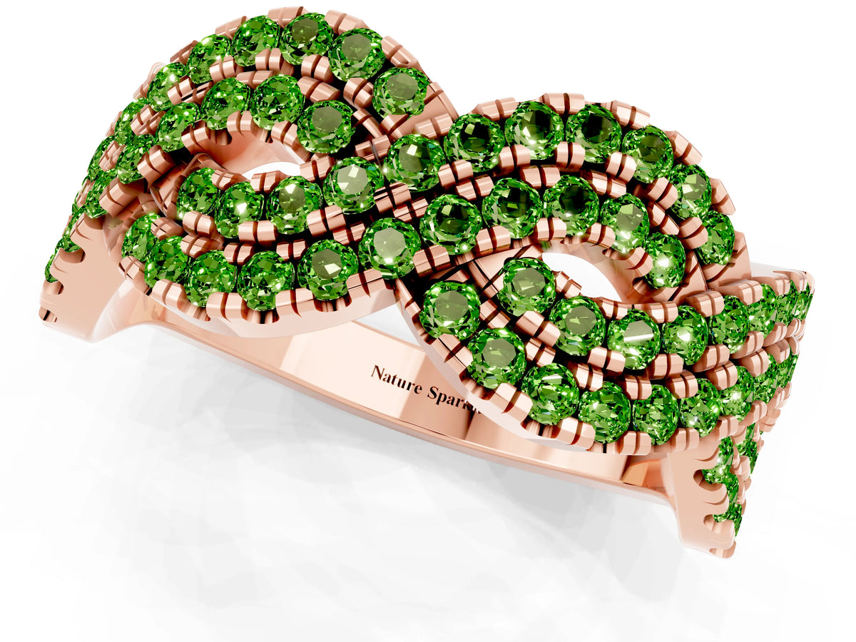 Pavé Round Peridot Infinity Twist Band in Rose gold with Shared Prong Setting_1