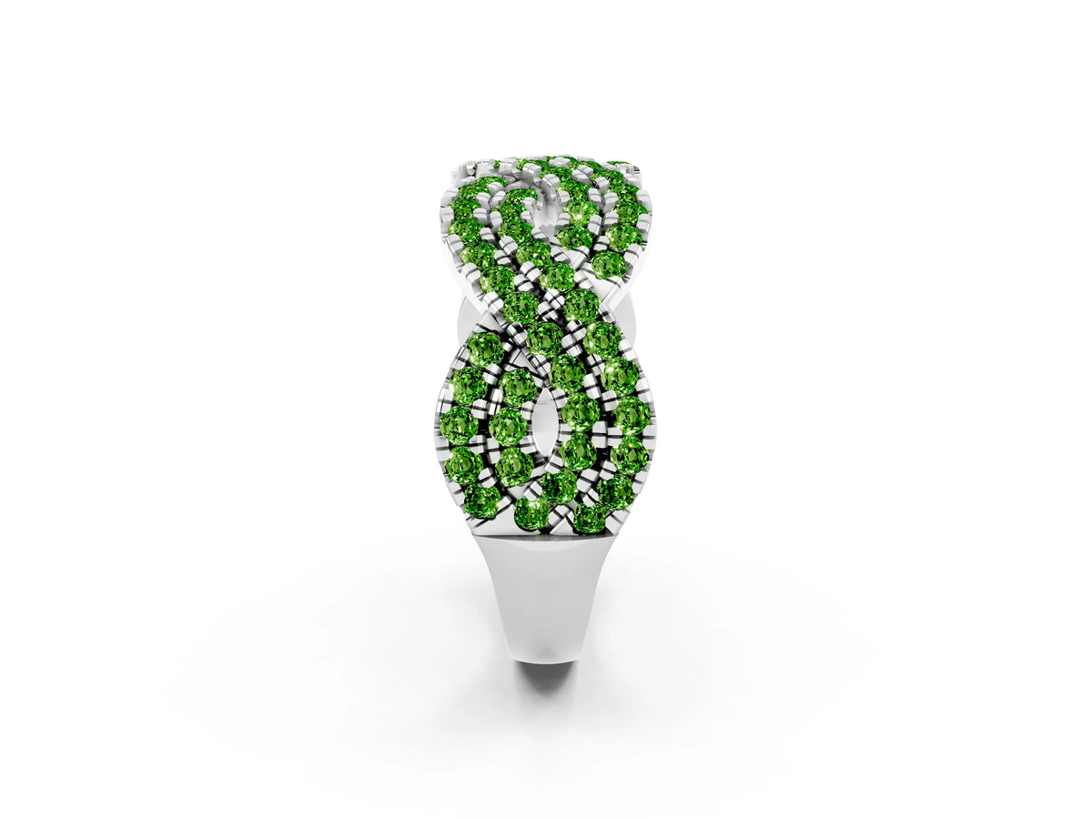 Pavé Round Peridot Infinity Twist Band in Silver with Shared Prong Setting_2