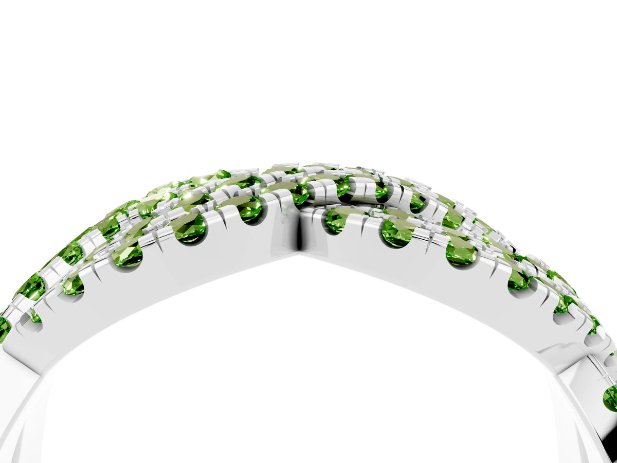 Pavé Round Peridot Infinity Twist Band in Silver with Shared Prong Setting_4