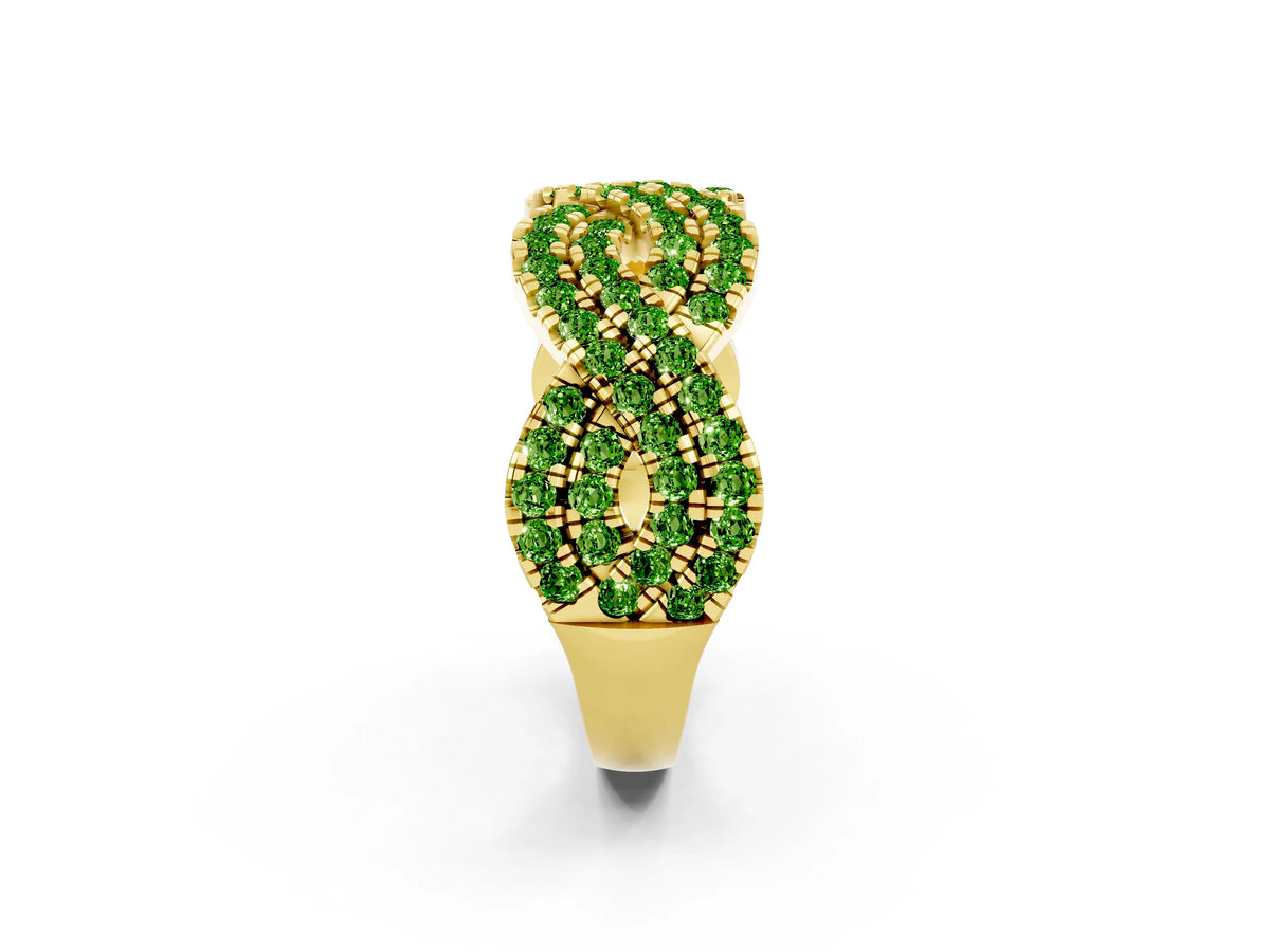 Pavé Round Peridot Infinity Twist Band in Yellow gold with Shared Prong Setting_2