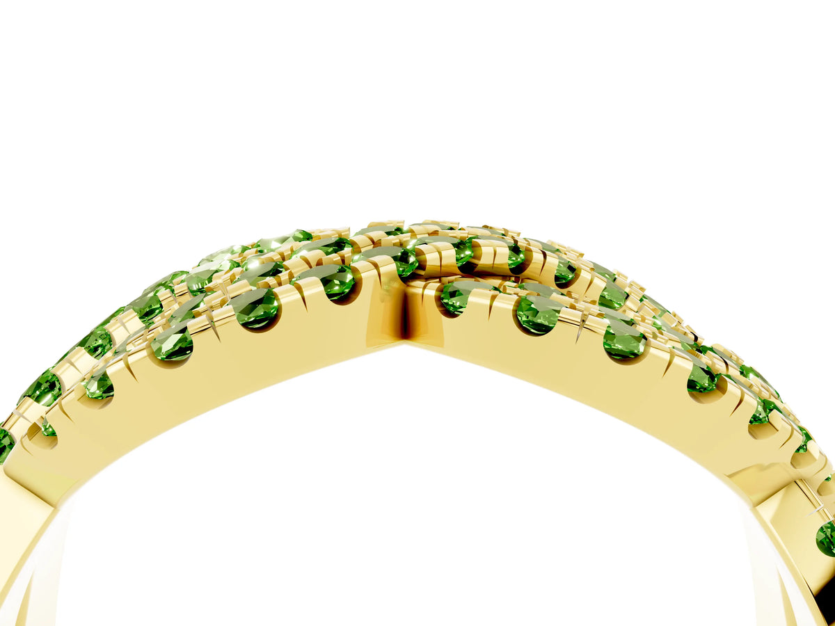 Pavé Round Peridot Infinity Twist Band in Yellow gold with Shared Prong Setting_4