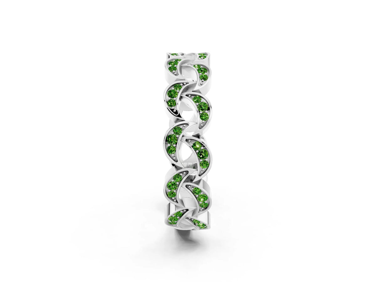 Pavé Round Peridot Interlocking Eternity Band in Platinum with Bezel Prong Setting_2