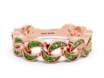 Pavé Round Peridot Interlocking Eternity Band in Rose gold with Bezel Prong Setting