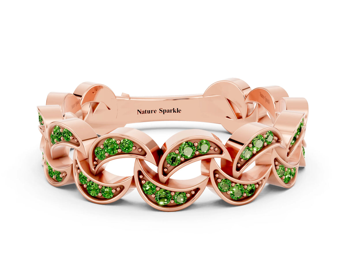 Pavé Round Peridot Interlocking Eternity Band in Rose gold with Bezel Prong Setting